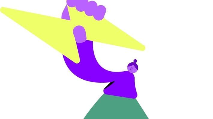 En tegning av en dame som holder et symbol for strøm