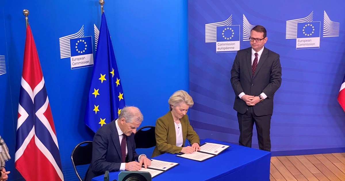 EU-kommisjonens president Ursula Von Der Leyen og statsminister Jonas Gahr Støre avtalen om en grønn allianse mellom Norge og EU